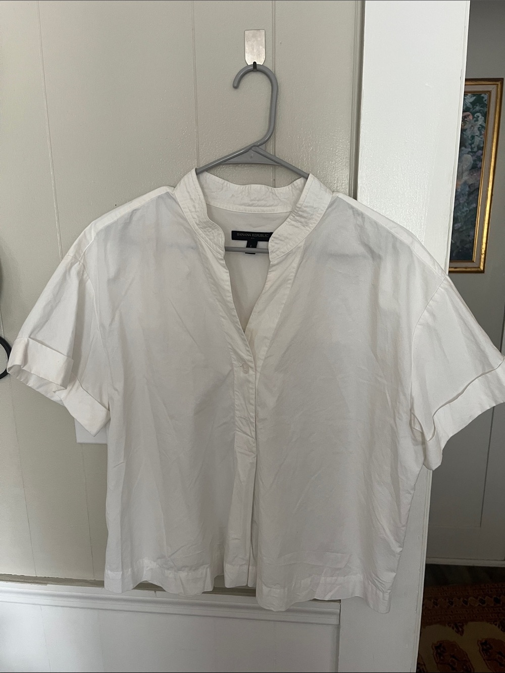 Banana Republic White Short-Sleeve Button-Down Boxy Shirt